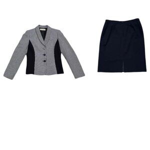 Tahari Arthur S Levine Black and White Houndstooth 2 Piece Skirt Set - Size 6